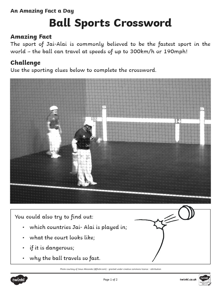 Ball Sports Crossword PDF Ball Games Sports Ball Sports Crossword PDF Ball Games Sports
