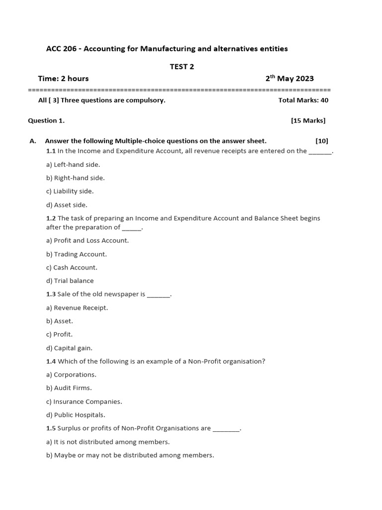 ACC 206 Test 2 2023 | Download Free PDF | Expense | Debits And Credits