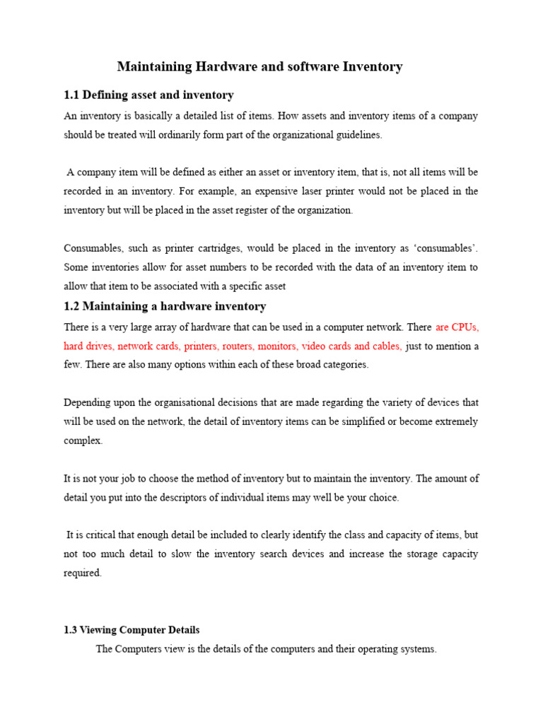 Hardware and Software Inventory Guide | PDF | Operating System ...