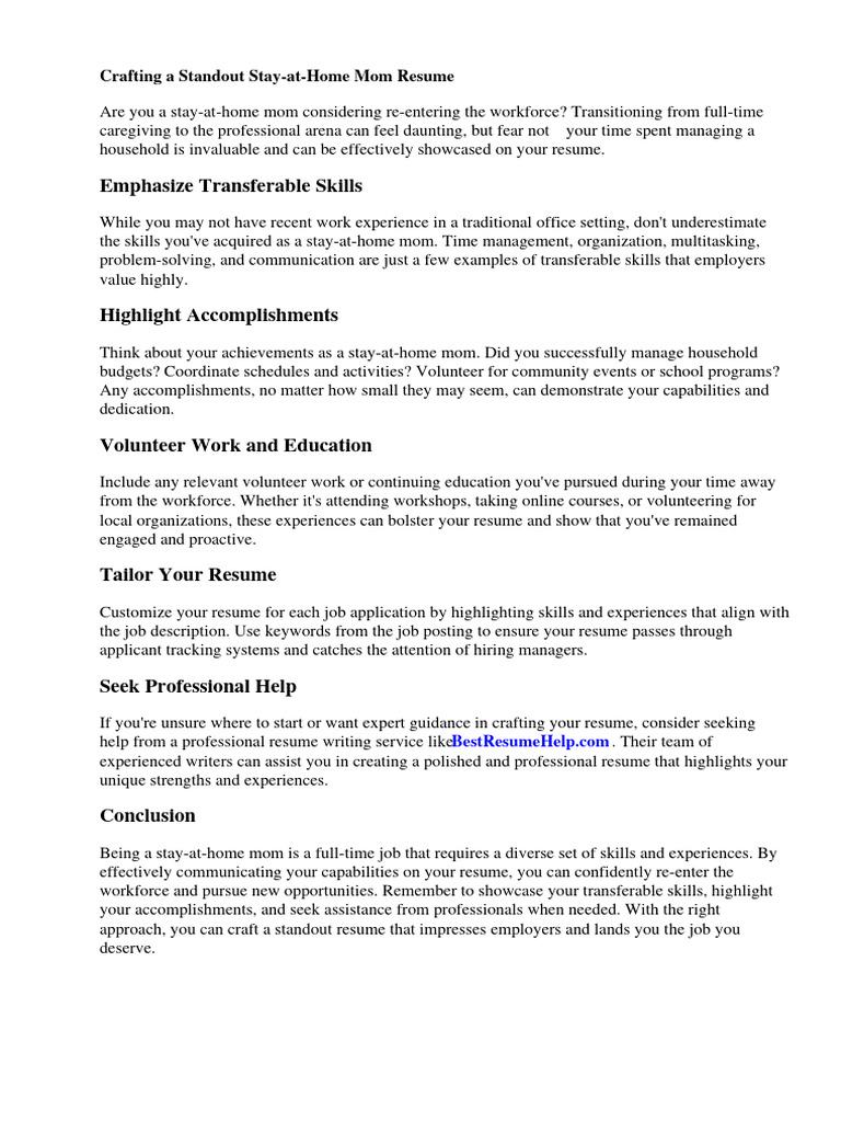 Stay at Home Mom Resume PDF - 1716927892