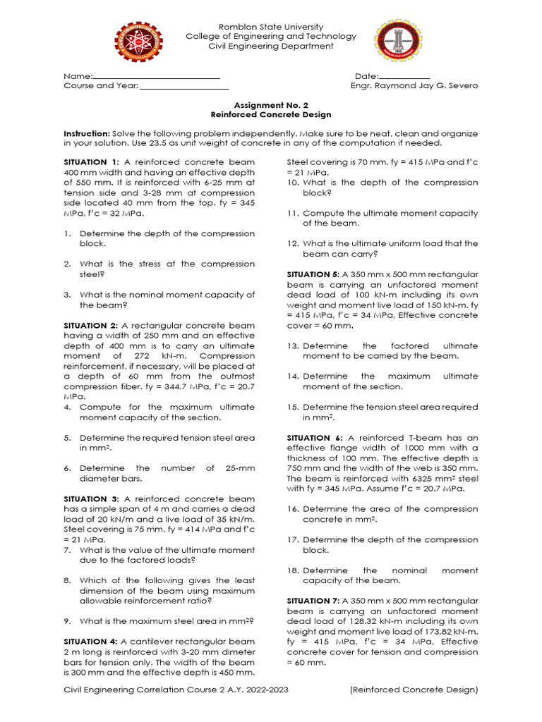 Assignment No 2 Pdf Beam Structure Reinforced Concrete