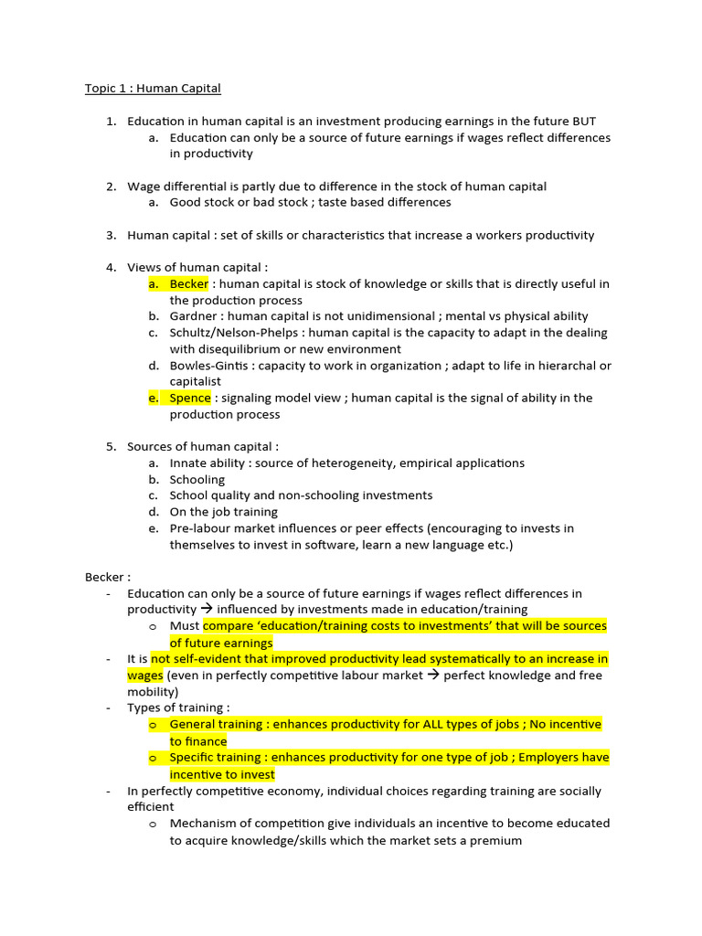 Labour Economics Topic 1 And 2 Notes Pdf Labour Economics Supply