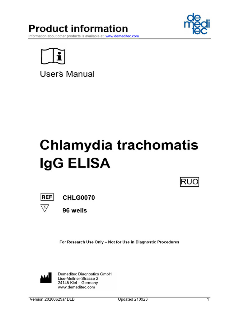 Chlamydia trachomatis IgG ELISA Guide | PDF | Elisa | Biochemistry