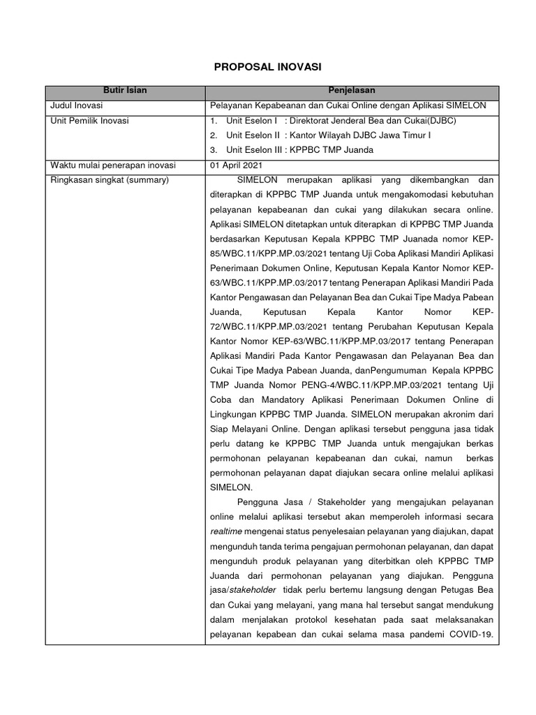 Inovasi Aplikasi SIMELON di Juanda | PDF