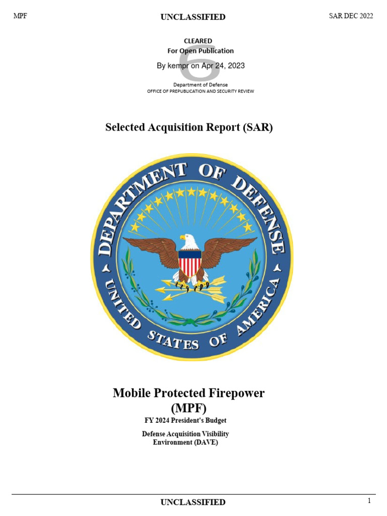 Mobile Protected Firepower SAR FY 2024 | PDF