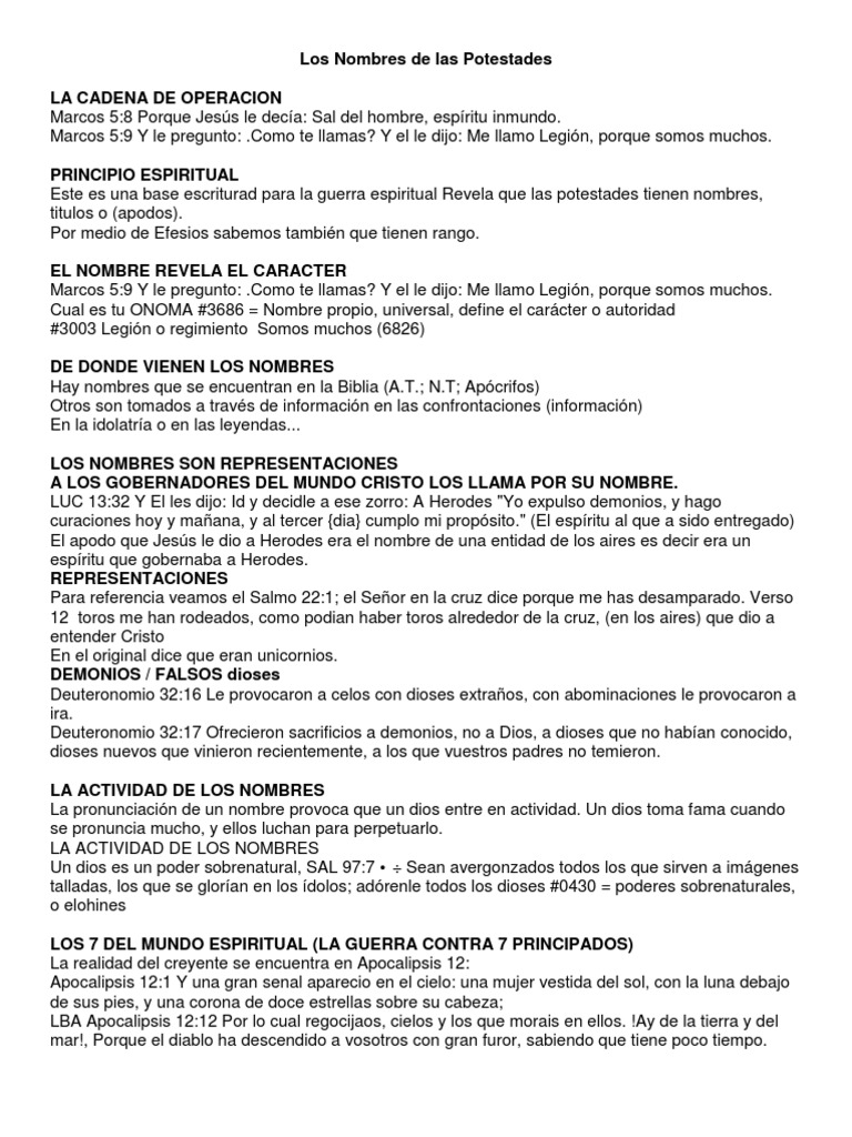 Jerarquía y Nombres de Demonios Bíblicos | PDF | Demonios | Diablo