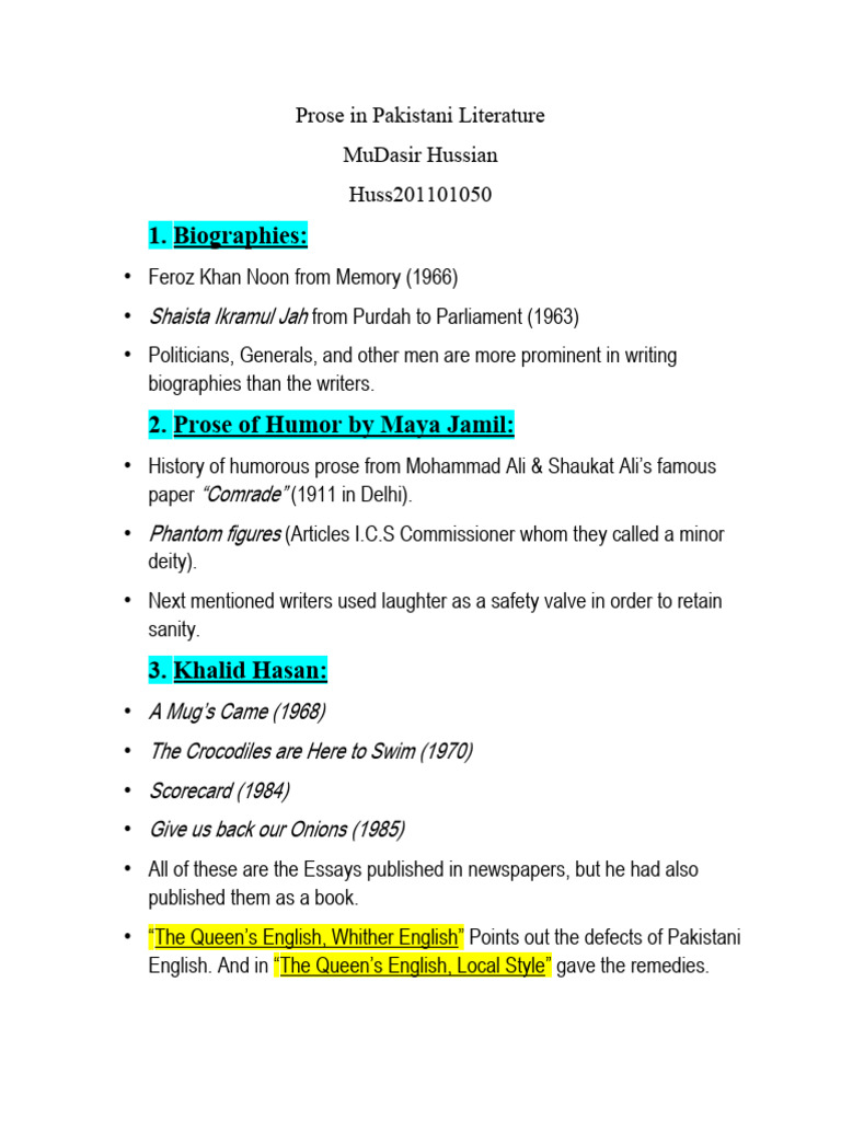 Prose in Pakistani Literature | PDF | Pakistan