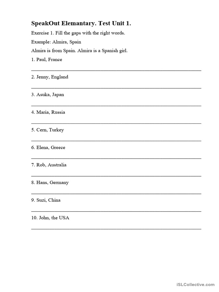 SpeakOut Elementary Unit 1 Test | PDF | Language Arts & Discipline