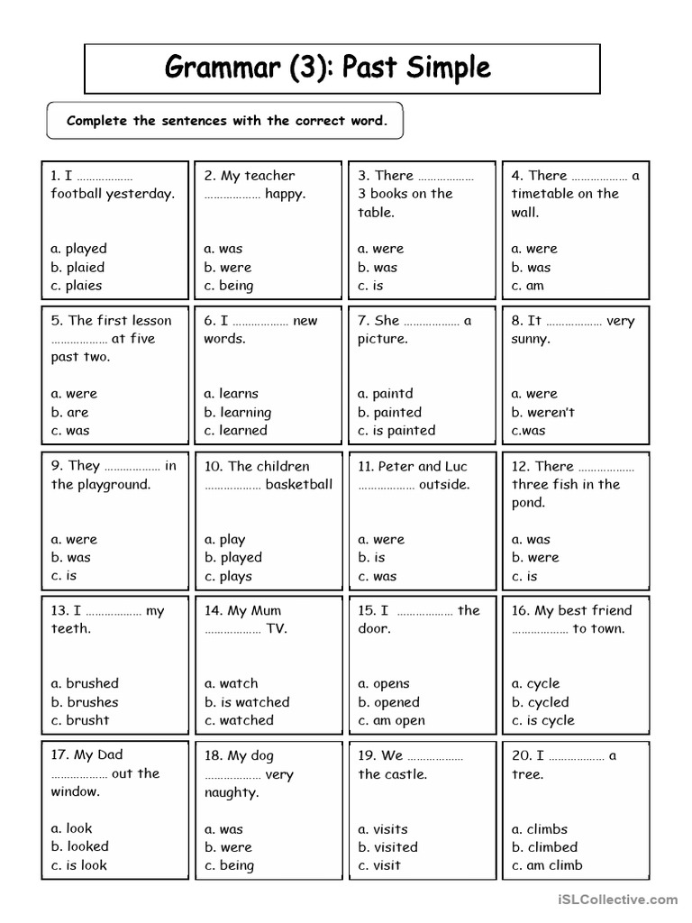 Past Simple Multiple Choice Grammar Worksheet | PDF