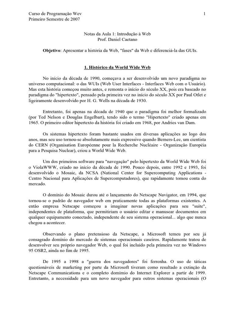 Histórico Da World Wide Web | PDF | Rede mundial de computadores ...