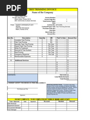 Tree Trimming Invoice Format