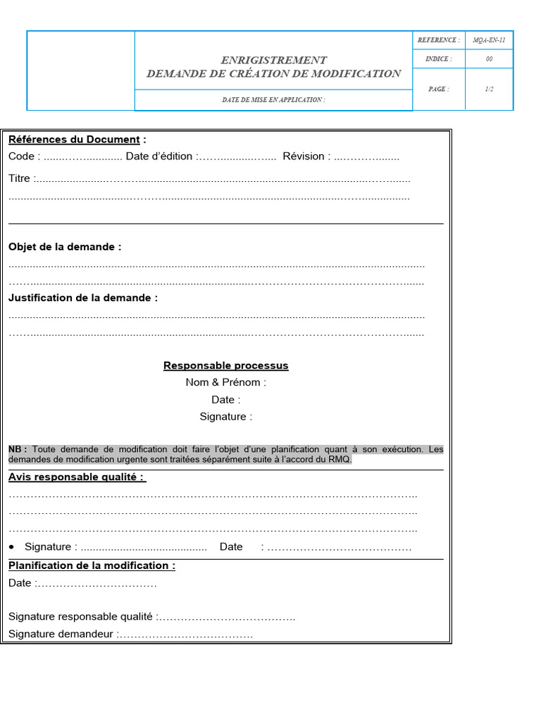 Demande de Modification de Document | PDF