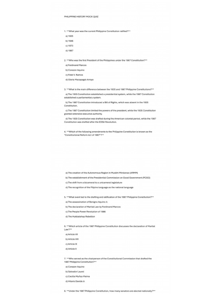 Philippine History Mock Quiz Pdf