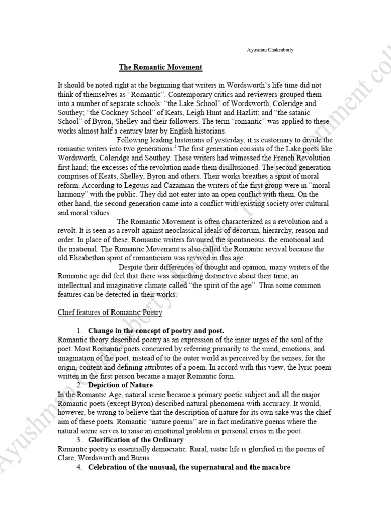 The Romantic Movement | Download Free PDF | Romanticism | Poetry