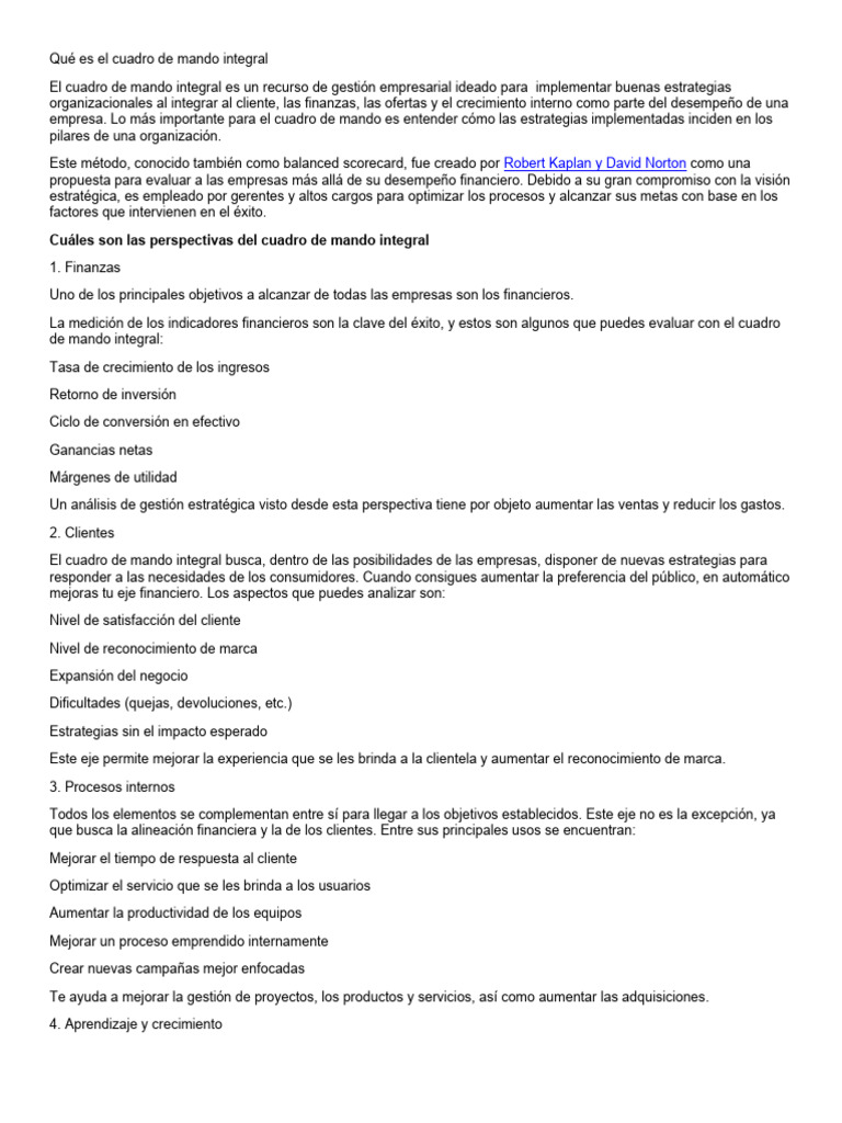 Cuadro de Mando Integral: Guía Completa | PDF | Business | Economias