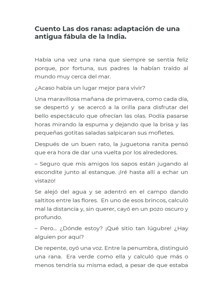 La rana y el pozo: una fábula | PDF