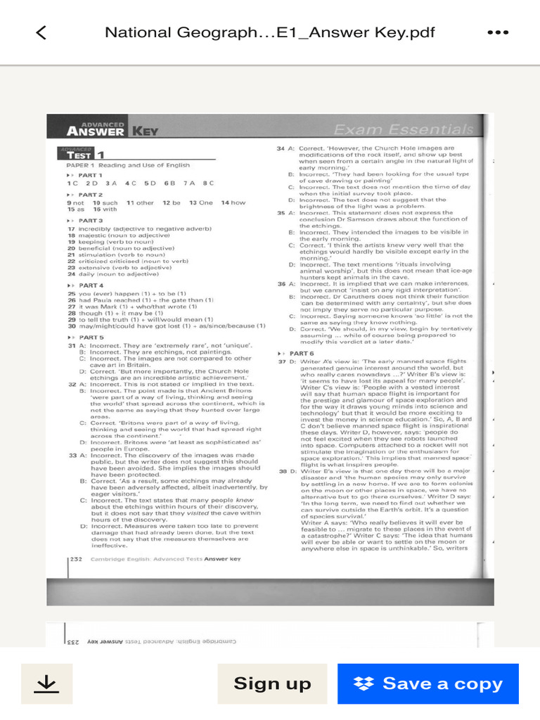 National Geographic E1 Answer Key | PDF