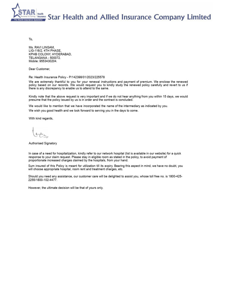 Health Insurance Renewal Confirmation | PDF | Insurance | Invoice