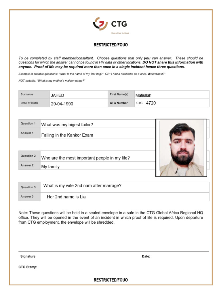 Proof of Life Form PDF