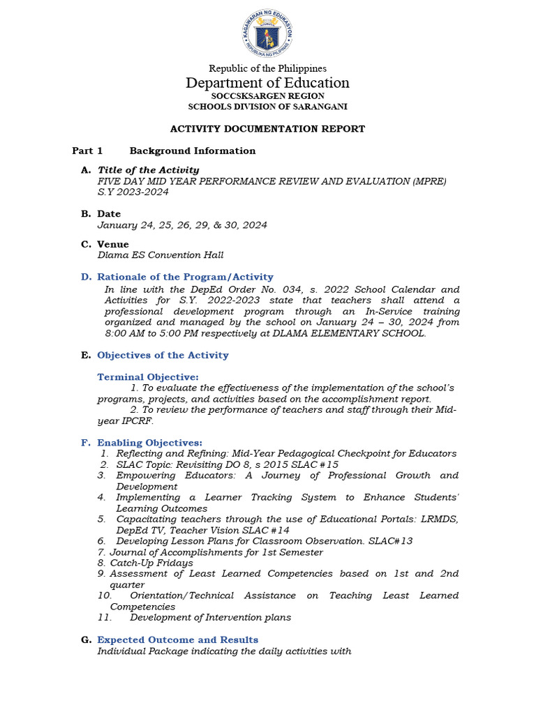 Activity Documentation Report MPRE INSET 2024 PDF Learning Teachers