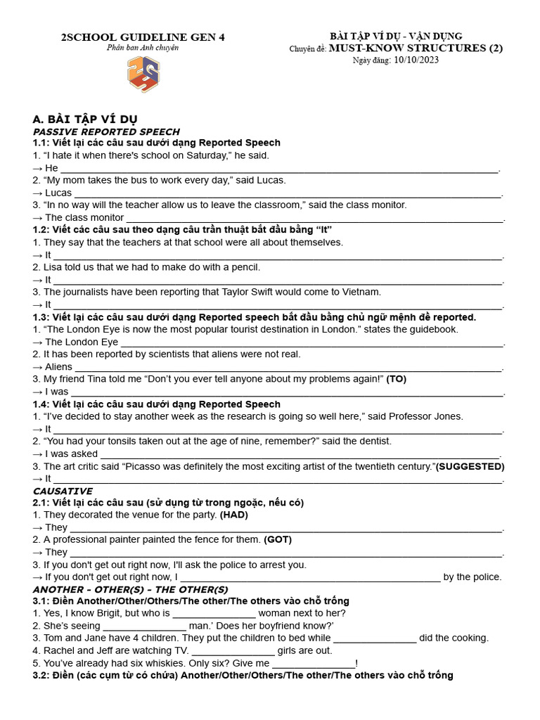 2SG Gen 4 Must Know Structures Phần 2 - Bài Tập | PDF | Language Arts ...