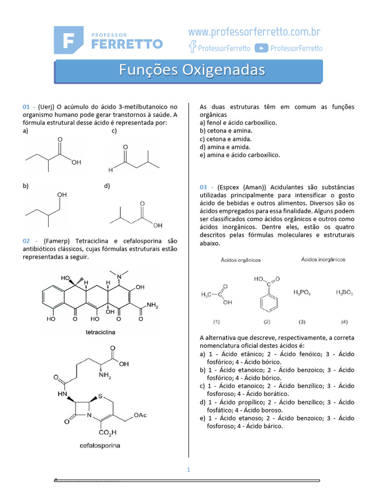Exercícios sobre Funções Oxigenadas | PDF | Éster | Compostos orgânicos