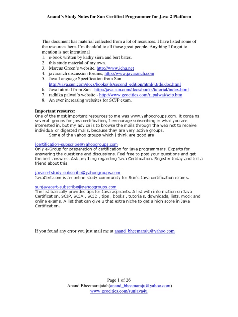 Java Cert Study Notes | PDF