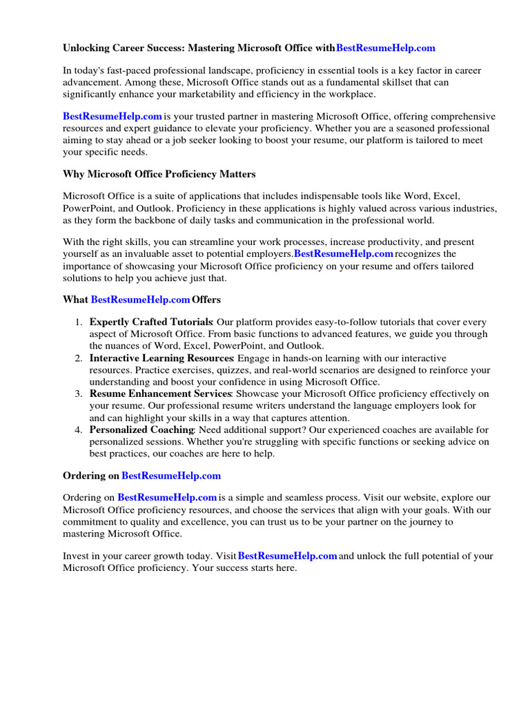 Proficient In Microsoft Office Applications