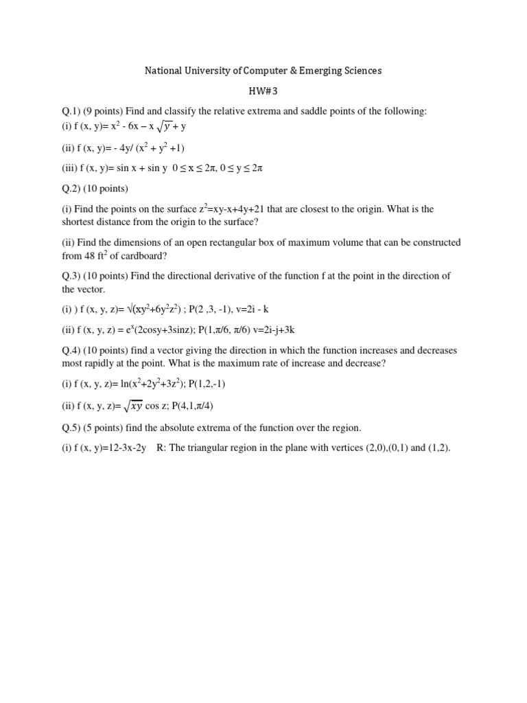 Multivariable Calculus Optimization Problems | PDF | Teaching Methods ...