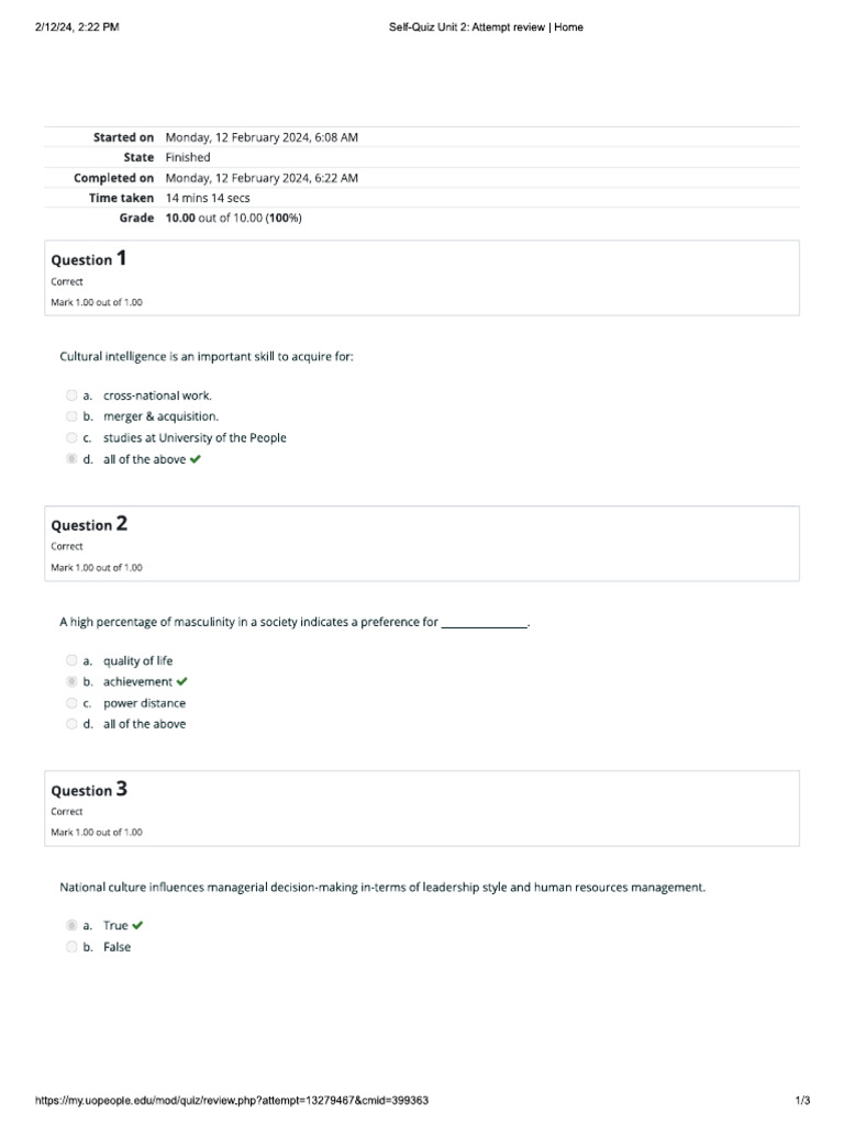 Bus 2207 - Ay2024-T3 - Self Quiz Unit 2 Multinational Management | PDF