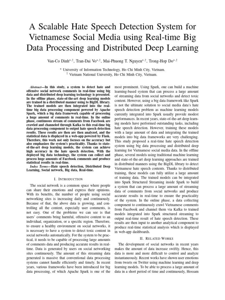 Real-time Hate Speech Detection in Vietnam | PDF | Apache Spark | Deep ...