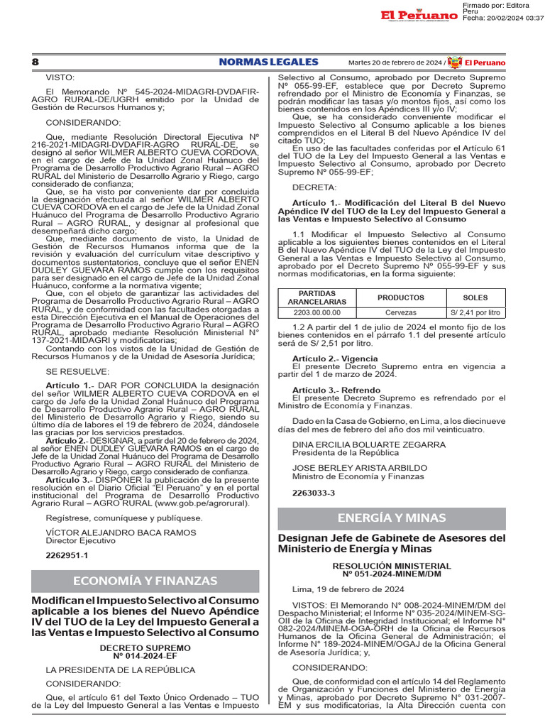 Decreto Supremo #014-2024-Ef | PDF | Perú | Gobierno