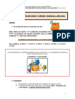 1° Grado Naranja. Lista de Materiales