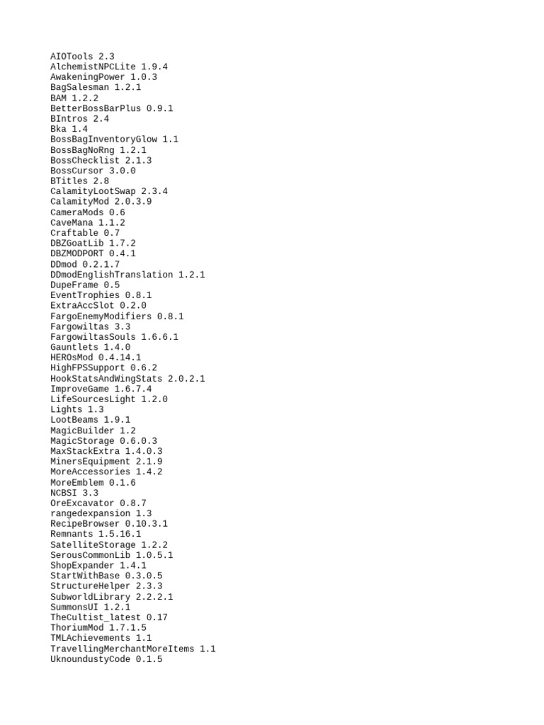 Comprehensive Mod List for Terraria | PDF | Technology & Engineering