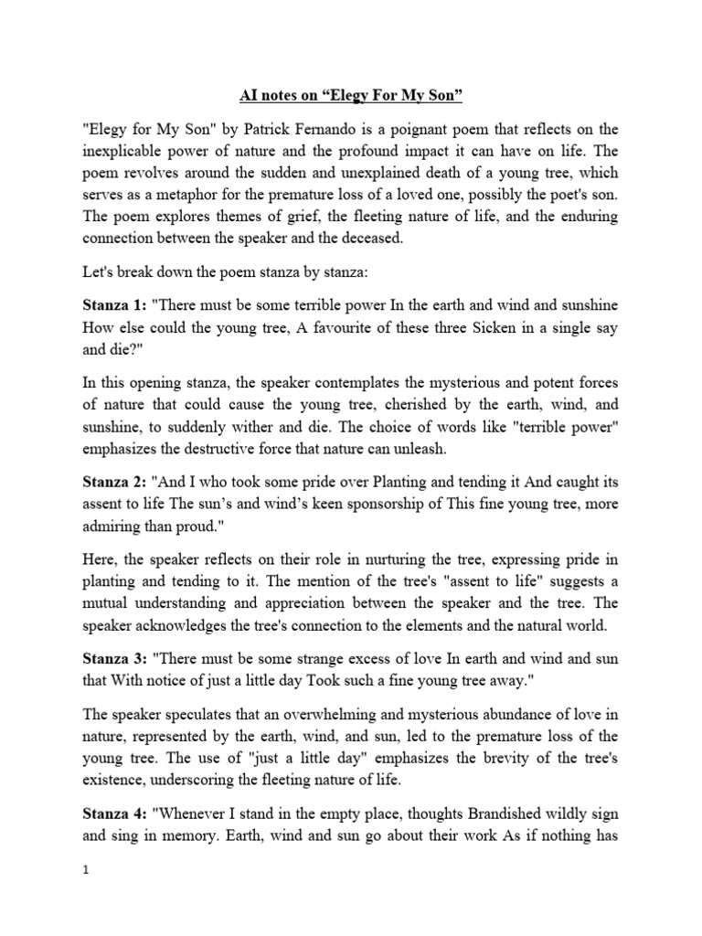 Ai notes on elegy for my son pdf poetry grief