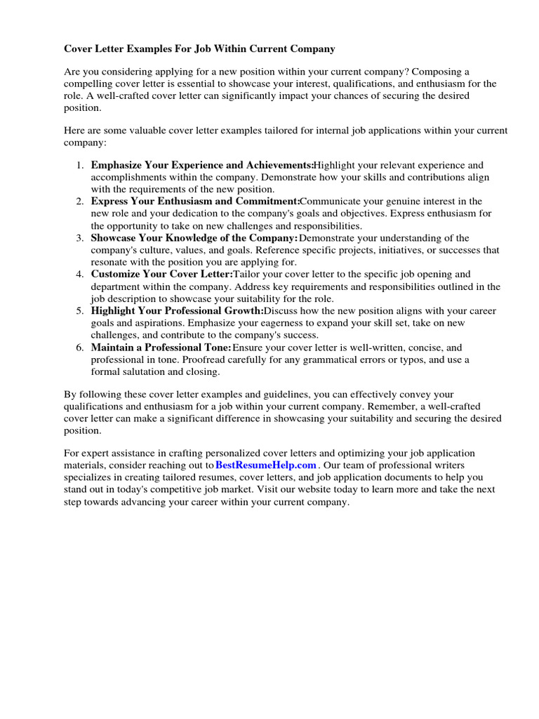 Cover Letter Examples For Job Within Current Company | PDF