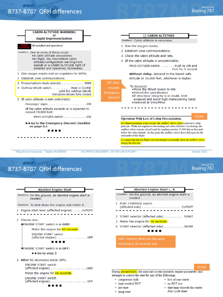 B737-B787 QRH Differences Overview | PDF | Airspeed | Flight