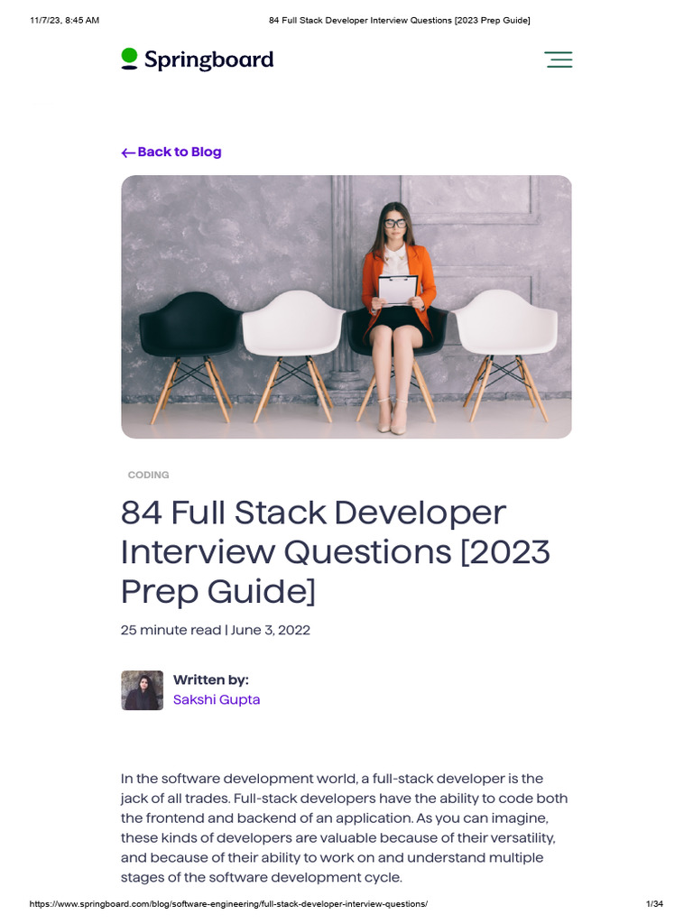 84 Full Stack Developer Interview Questions (2023 Prep Guide) | PDF ...