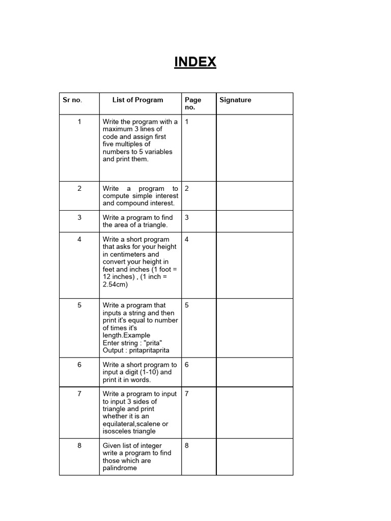 CS Project Index Format | PDF