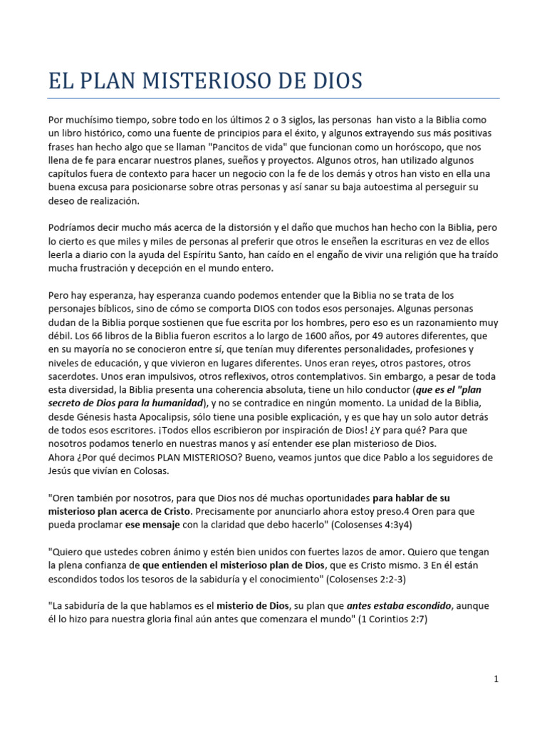 El Plan Misterioso de Dios para la Humanidad | PDF | Adán y Eva | Jesús