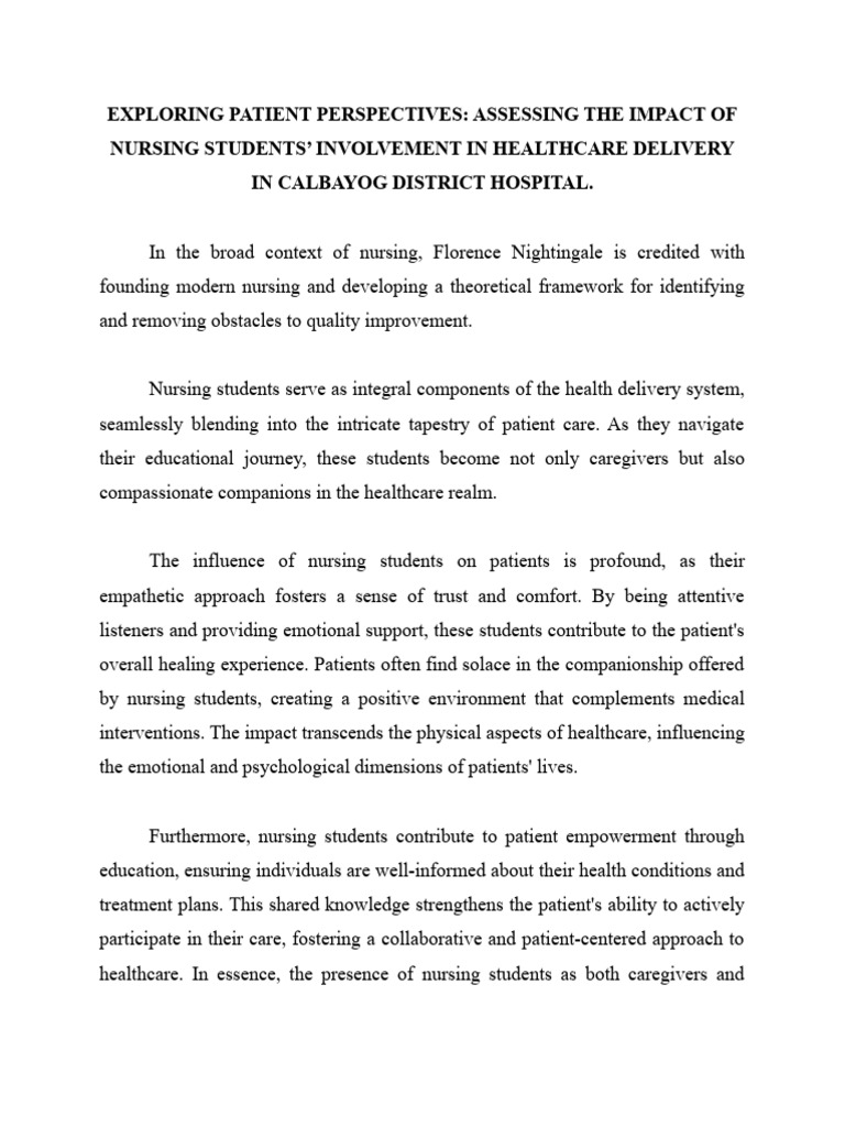 Exploring Patient Perspectives Assessing The Impact of Nursing Students ...