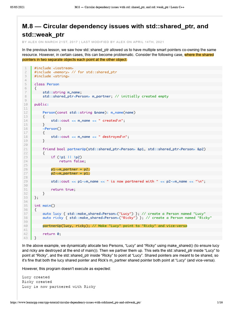 Circular Dependency in C++ Smart Pointers | PDF | C++ | Computing