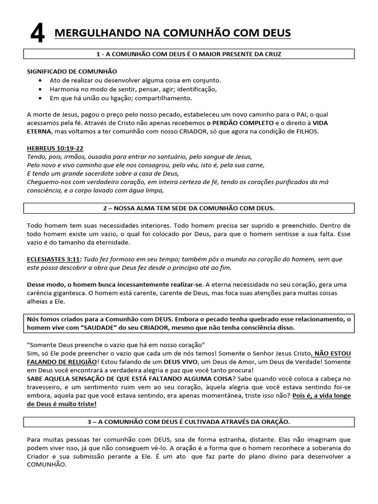 4 Mergulhando Na Comunhão Com Deus Pdf Oração Eucaristia