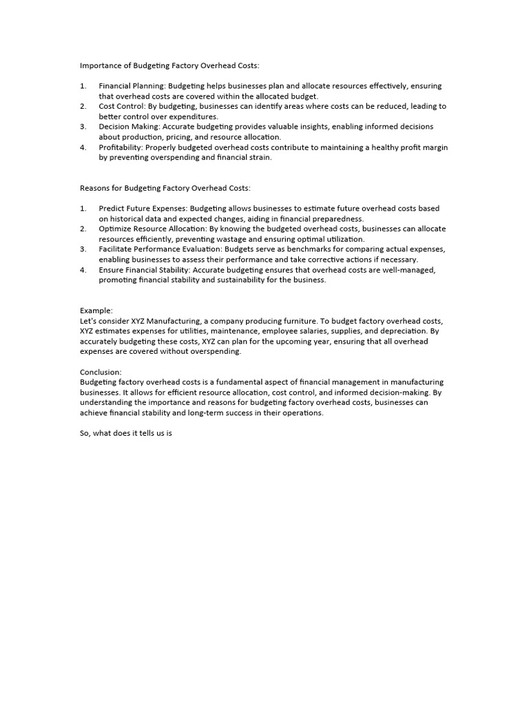 Budgeting Factory Overhead Costs Explained | PDF