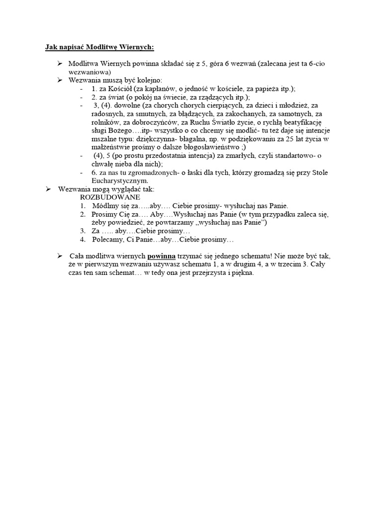 Jak Napisać życiorys Klasa 8 Jak Napisa Modlitw Wiernych | PDF