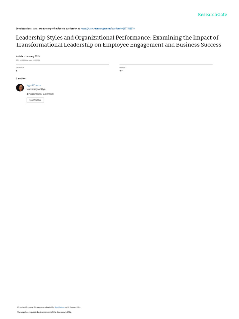 Transformational Leadership's Impact on Performance | PDF ...
