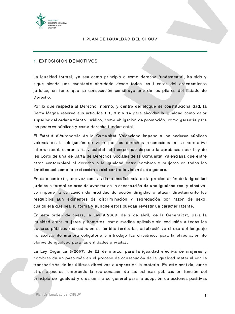 Plan de Igualdad CHGUV: Análisis y Acciones | PDF | Estudios de género ...
