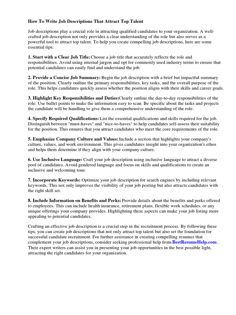 Craft Job Descriptions for Top Talent | PDF