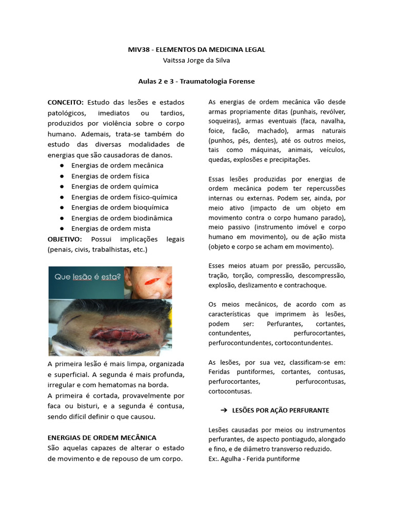 Aulas 2 e 3 - Traumatologia Forense | PDF | Projéteis | Munição