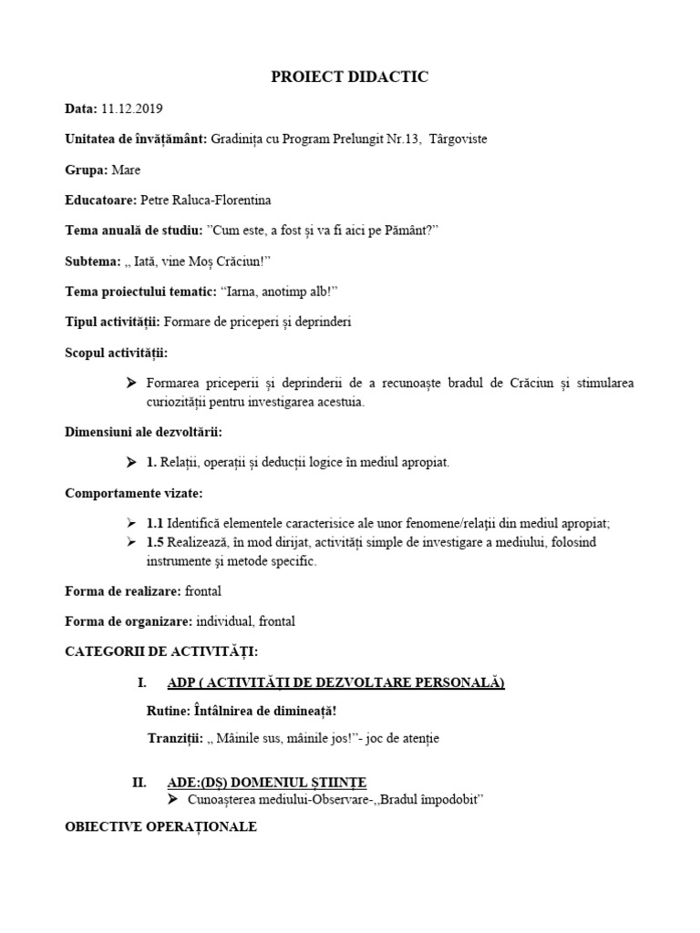 Proiect Didactic 4 | PDF